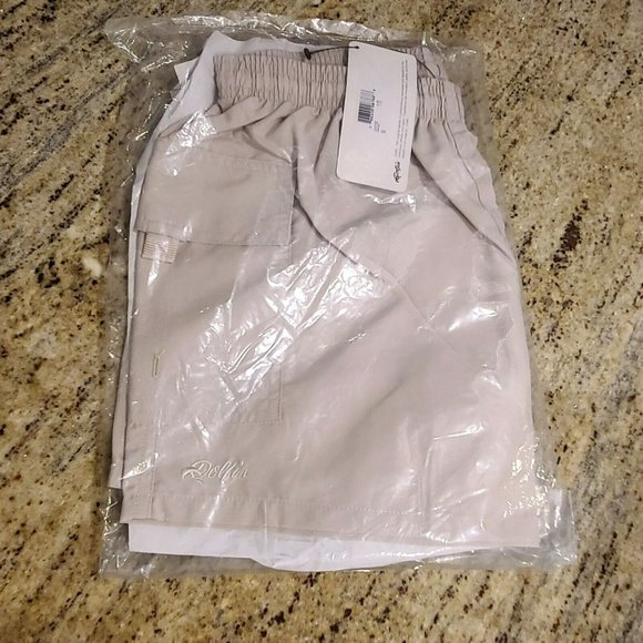 Dolphin Men's M Tan Swimming Swim Trunks Board Shorts Cargo Pocket Drawstring - Picture 8 of 8